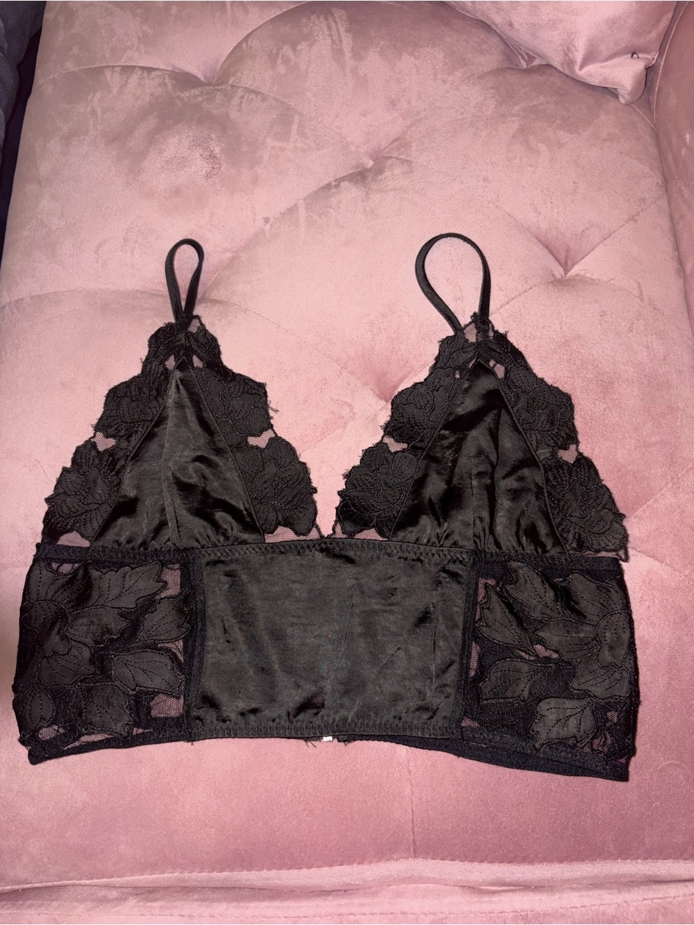 Wild Honey Black Lace Satin Triangle Bralette